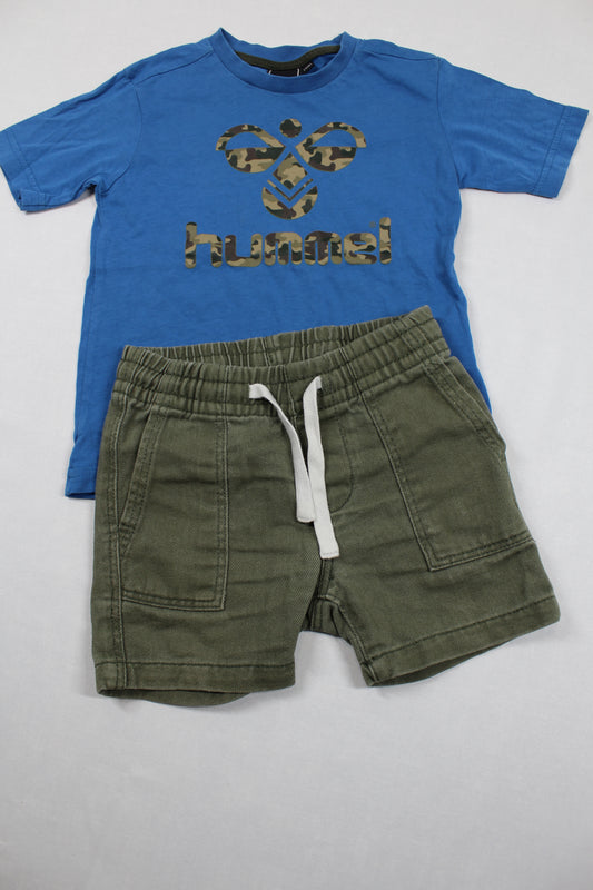 Set Blaues Motiv T-Shirt Grüne Short Jungs 92