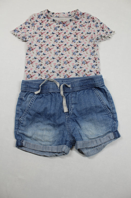 Set SchmetterlingT-Shirt Bluejeans Kurz Mädchen 92