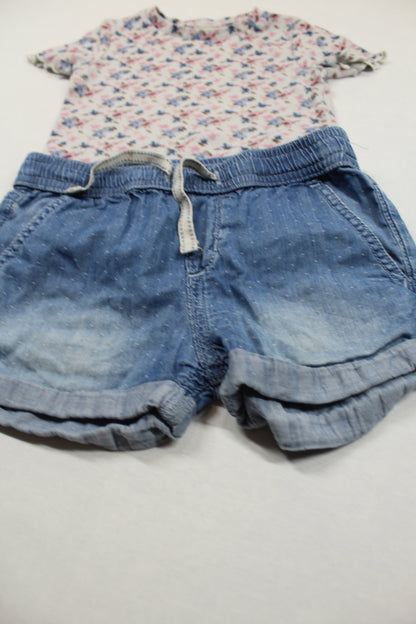 Set SchmetterlingT-Shirt Bluejeans Kurz Mädchen 92