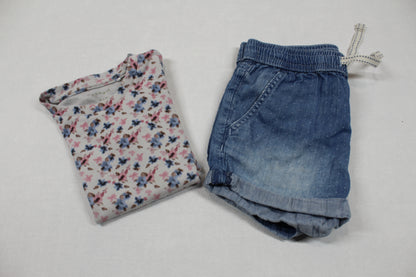 Set SchmetterlingT-Shirt Bluejeans Kurz Mädchen 92