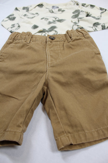 Set Body Motiv Mickey Kurze Braune Hose Jungs 86/92