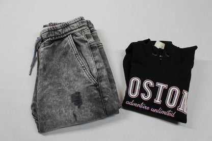 Set Stylische Kombi Jeans schwarzes T-Shirt mit Kapuze Mädchen, sehr gefragt 122/128