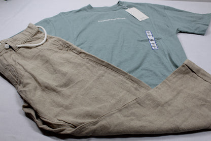 Set A-Ware leichte Hose Beige T-Shirt grün Jungs 134/140