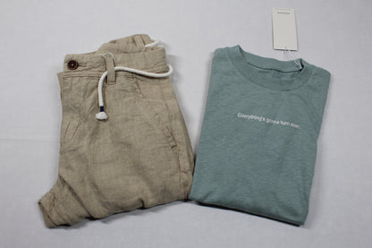 Set A-Ware leichte Hose Beige T-Shirt grün Jungs 134/140