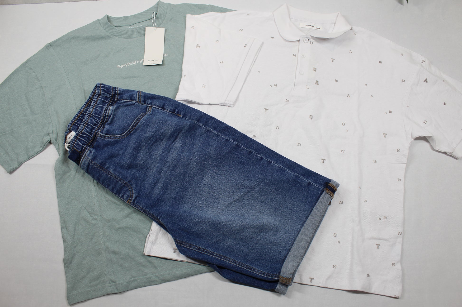 Sommerset Bluejeans kurz T-Shirt hellgrün Poloshirt weiß Jungs A-Ware 158/164
