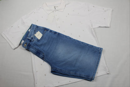 Set Poloshirt weiß Bluejeans kurz Jungs A-Ware 158/164
