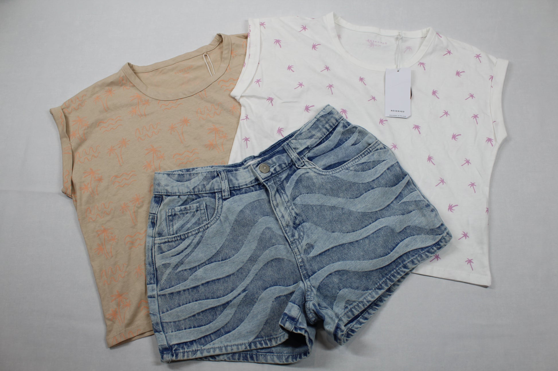 Sommerset 2 T-Shirts Uni mit Motiv kurze Bluejeans Wellenmuster Mädchen A-Ware 158/164