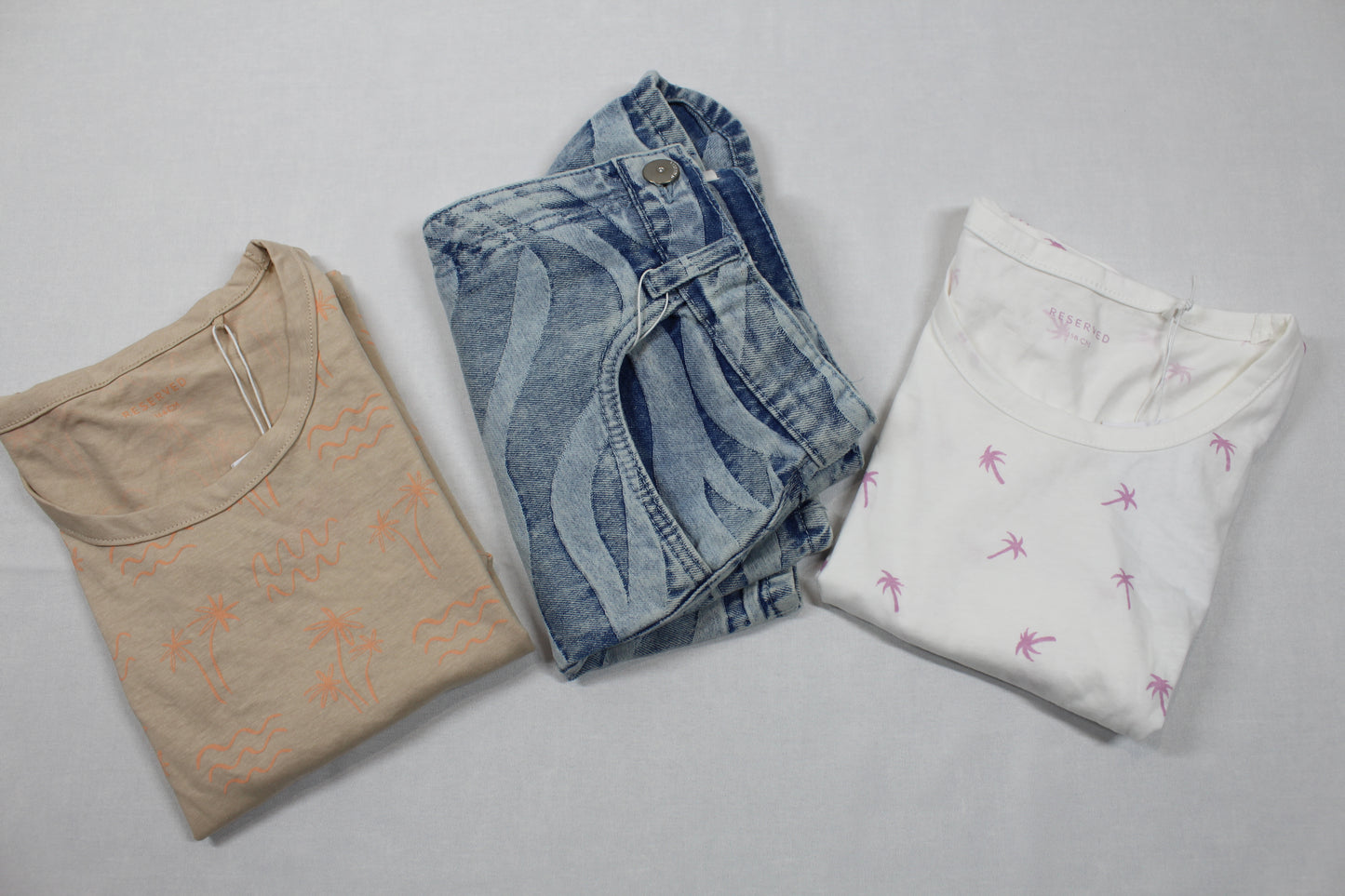 Sommerset 2 T-Shirts Uni mit Motiv kurze Bluejeans Wellenmuster Mädchen A-Ware 158/164
