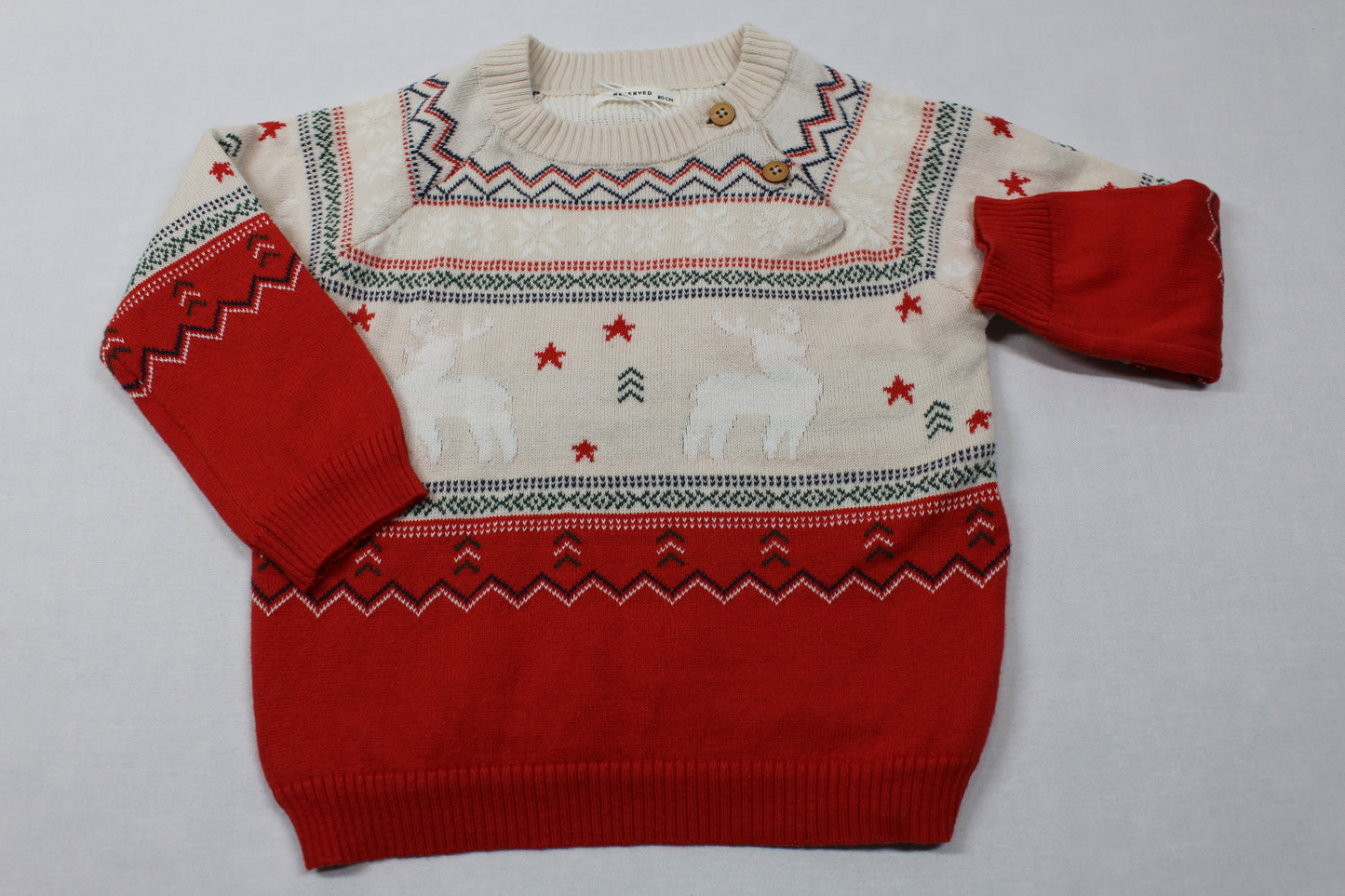 Set Wintermode Langarmshirt grün Strickpullover braune Korthose Jungs A-Ware 74/80