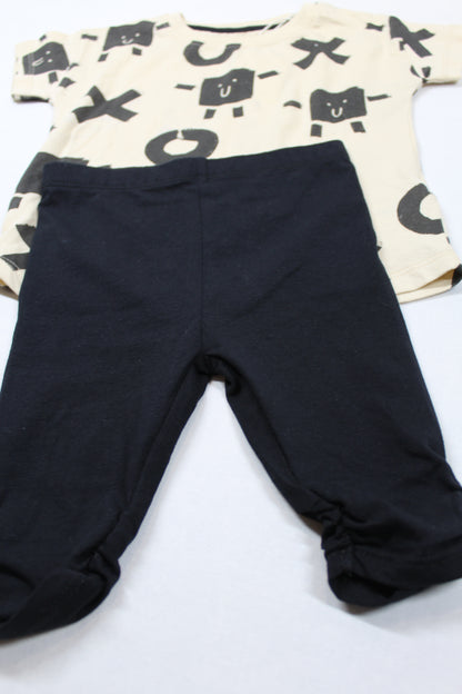 Set beige T-Shirt Motiv schwarze leichte Leggins Mädchen A-Ware Kids- Sommer 74/80