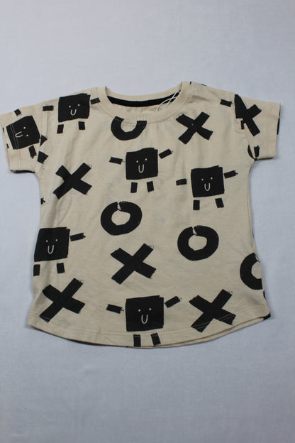 Set beige T-Shirt Motiv schwarze leichte Leggins Mädchen A-Ware Kids- Sommer 74/80