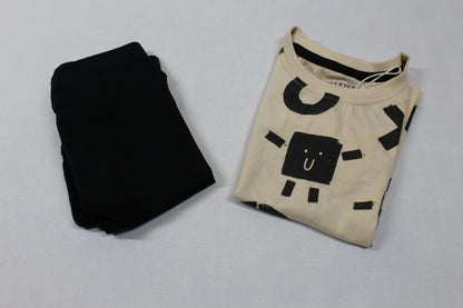 Set beige T-Shirt Motiv schwarze leichte Leggins Mädchen A-Ware Kids- Sommer 74/80