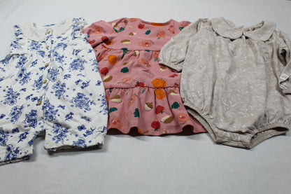 Set Dunkel- rosa Kleid Body weiß Blumenmuster beige Body Blumenmuster Kids- Sommer A-Ware 74/80