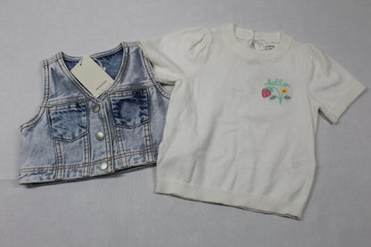 Set weißes T-Shirt Motiv Jeansweste kurz A-Ware Sommer Kids 74/80 Mädchen