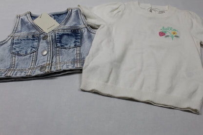 Set weißes T-Shirt Motiv Jeansweste kurz A-Ware Sommer Kids 74/80 Mädchen