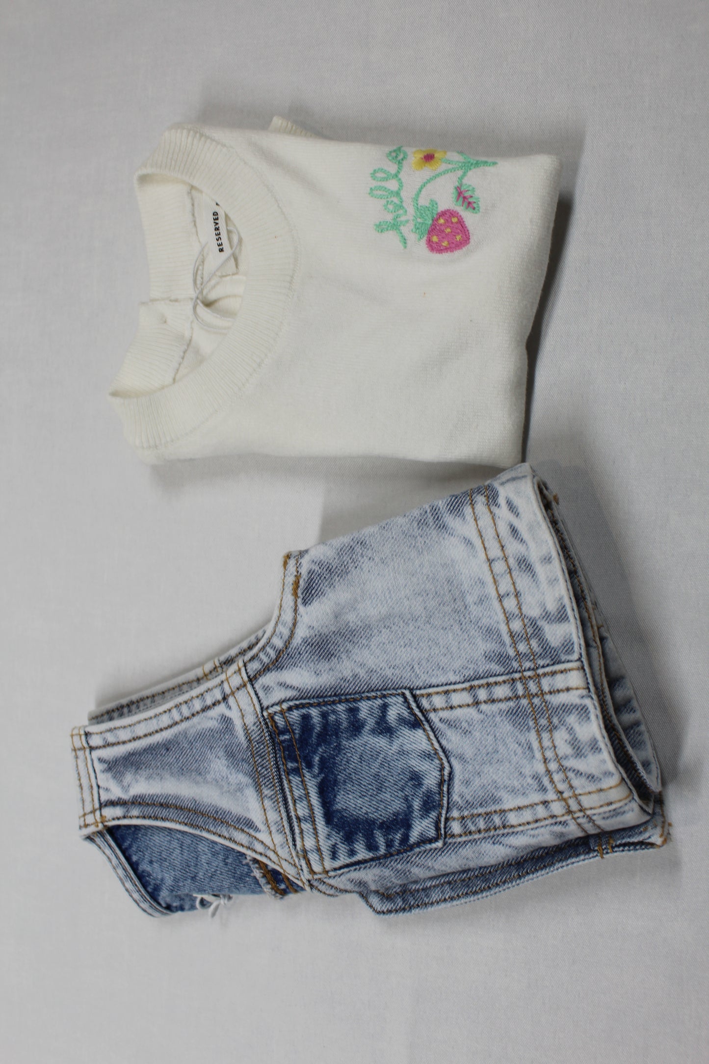 Set weißes T-Shirt Motiv Jeansweste kurz A-Ware Sommer Kids 74/80 Mädchen