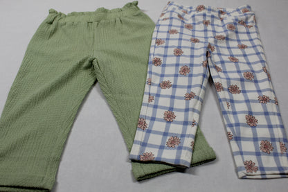 Set grüne zarte Hose Leggins Blumenmuster weiß -blau Mädchen A-Ware Sommer Kids 74/80