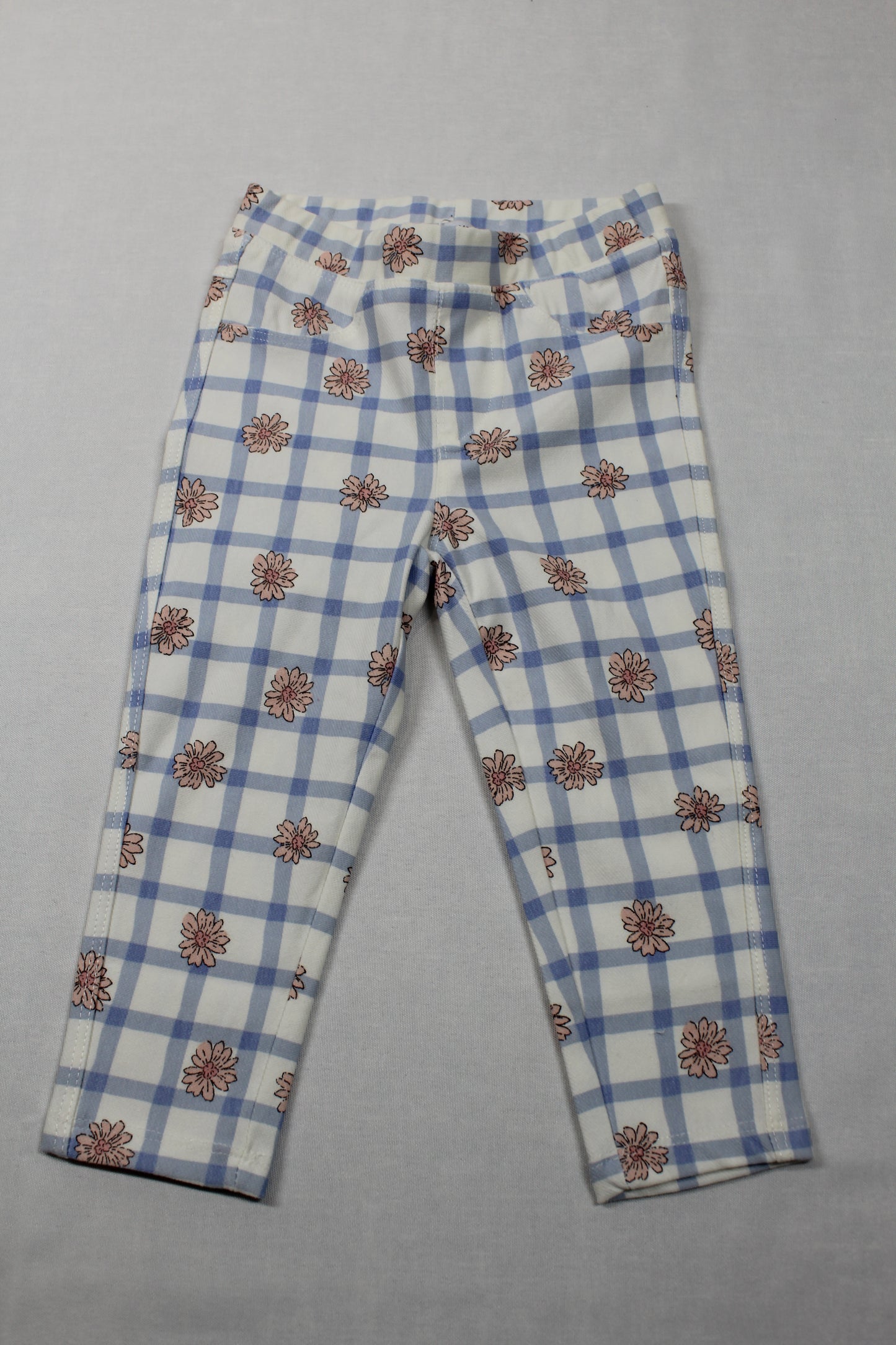 Set grüne zarte Hose Leggins Blumenmuster weiß -blau Mädchen A-Ware Sommer Kids 74/80