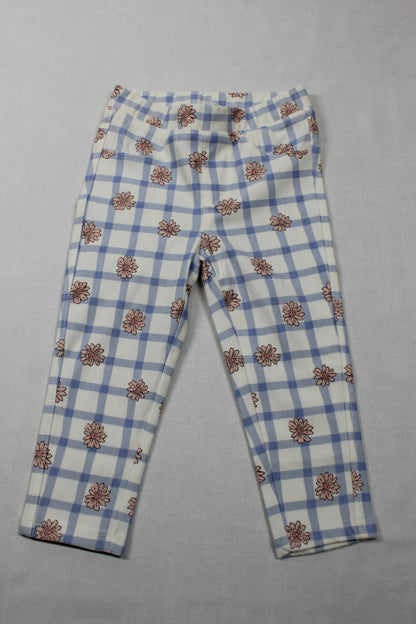Set grüne zarte Hose Leggins Blumenmuster weiß -blau Mädchen A-Ware Sommer Kids 74/80