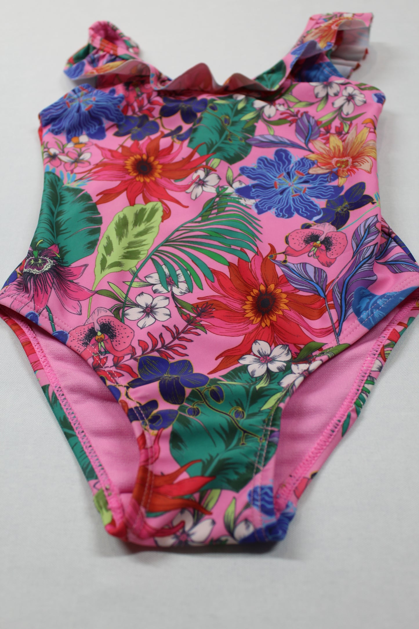 Badeanzug verspielt Farbenbunt Blumenmuster Mädchen Sommer Kids A-Ware 86/92