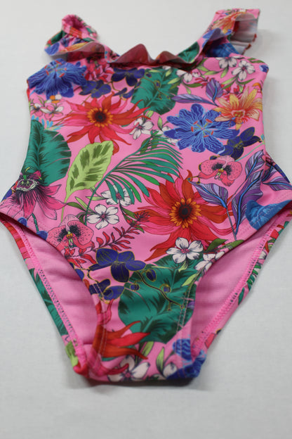 Badeanzug verspielt Farbenbunt Blumenmuster Mädchen Sommer Kids A-Ware 86/92
