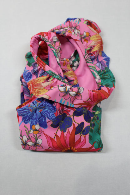 Badeanzug verspielt Farbenbunt Blumenmuster Mädchen Sommer Kids A-Ware 86/92