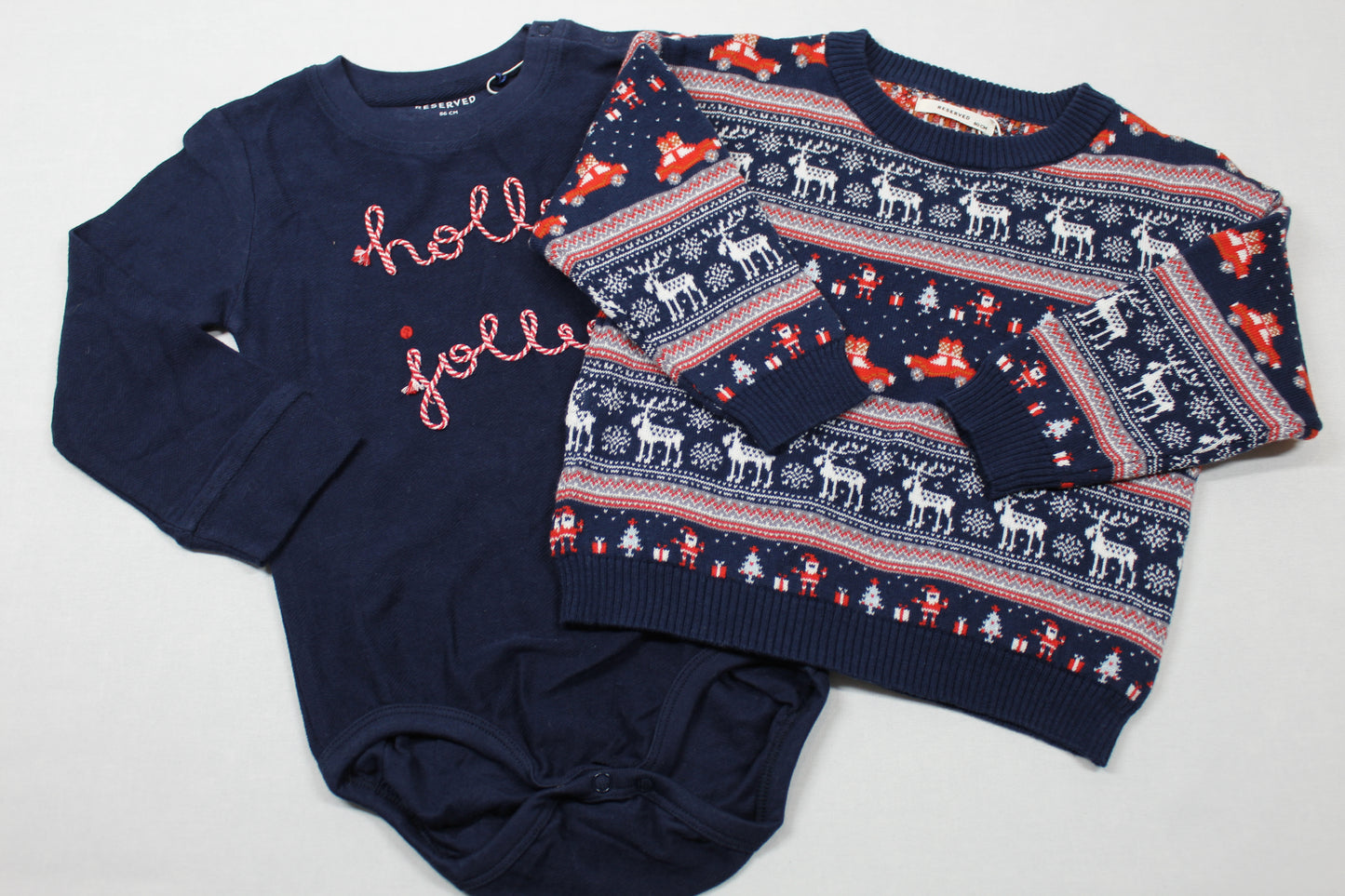 Set Body dunkelblau Motiv Pullover Weihnachtlich Jungs Kalte Tage A- Ware 80/86 