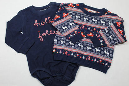 Set Body dunkelblau Motiv Pullover Weihnachtlich Jungs Kalte Tage A- Ware 80/86 