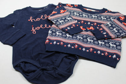 Set Body dunkelblau Motiv Pullover Weihnachtlich Jungs Kalte Tage A- Ware 80/86