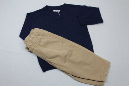 Set leichter dunkelblauer Pullover beige Hose Jungs Sommer Kids A-Ware 80/86