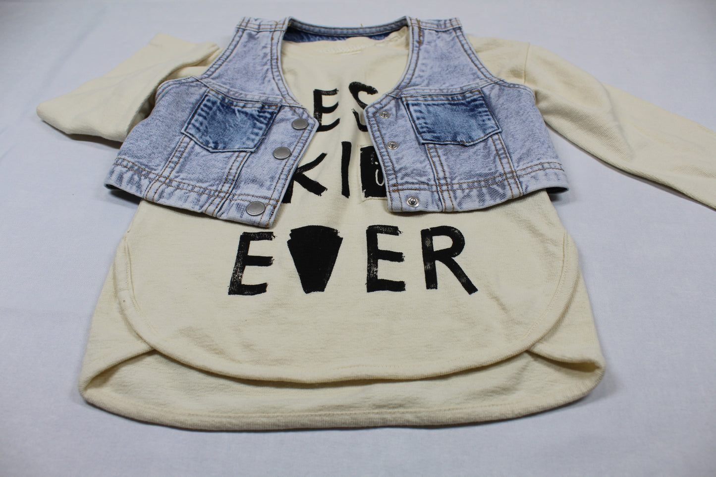 Set Jeansweste Langarmshirt Motiv Mädchen A-Ware 104/110