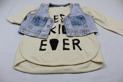 Set Jeansweste Langarmshirt Motiv Mädchen A-Ware 104/110