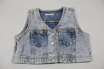 Set Jeansweste Langarmshirt Motiv Mädchen A-Ware 104/110