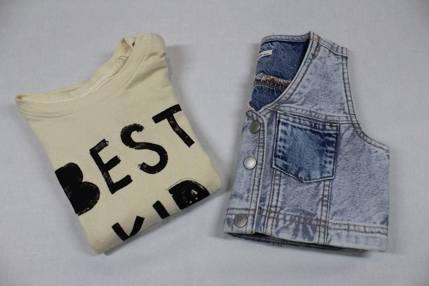 Set Jeansweste Langarmshirt Motiv Mädchen A-Ware 104/110