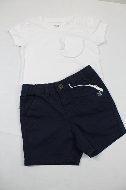 Set weißes T-Shirt kurze dunkelblaue Hose Mädchen A-Ware Sommerware 74/80
