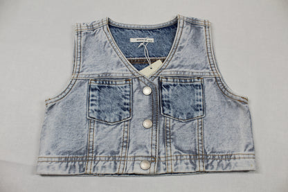 Set leichtes Langarmshirt schwarz Jeansweste Mädchen A-Ware 110/116