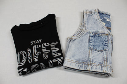 Set leichtes Langarmshirt schwarz Jeansweste Mädchen A-Ware 110/116