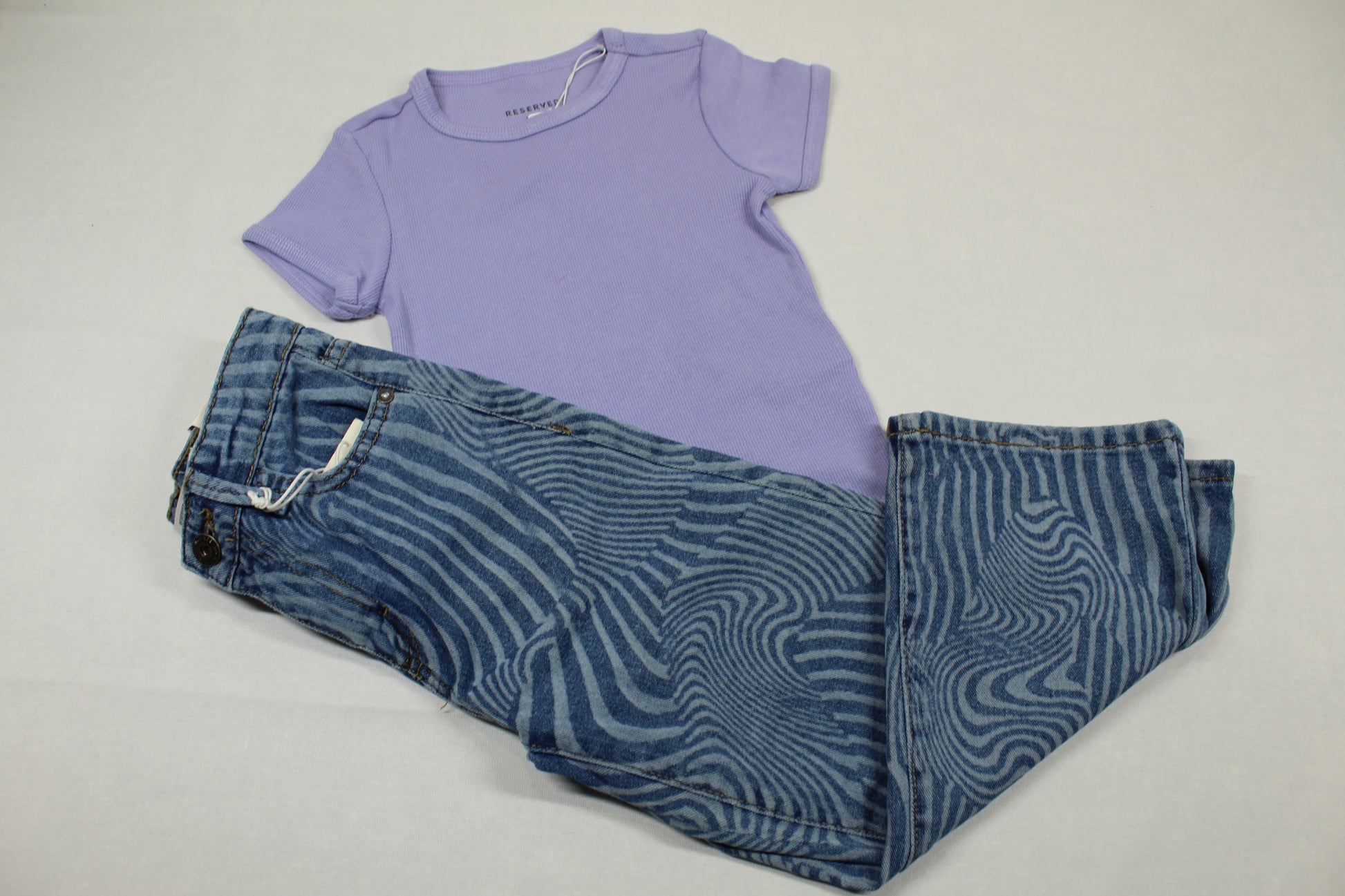 Set lila T-Shirt Bluejeans gestreift Mädchen A-Ware Kids 110/116