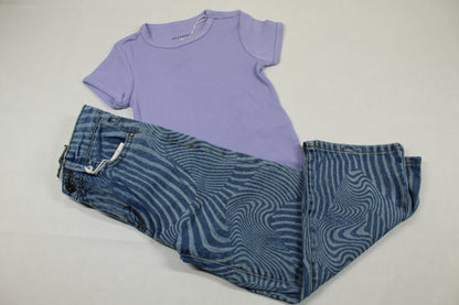 Set lila T-Shirt Bluejeans gestreift Mädchen A-Ware Kids 110/116