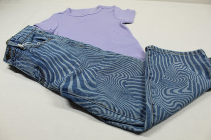 Set lila T-Shirt Bluejeans gestreift Mädchen A-Ware Kids 110/116