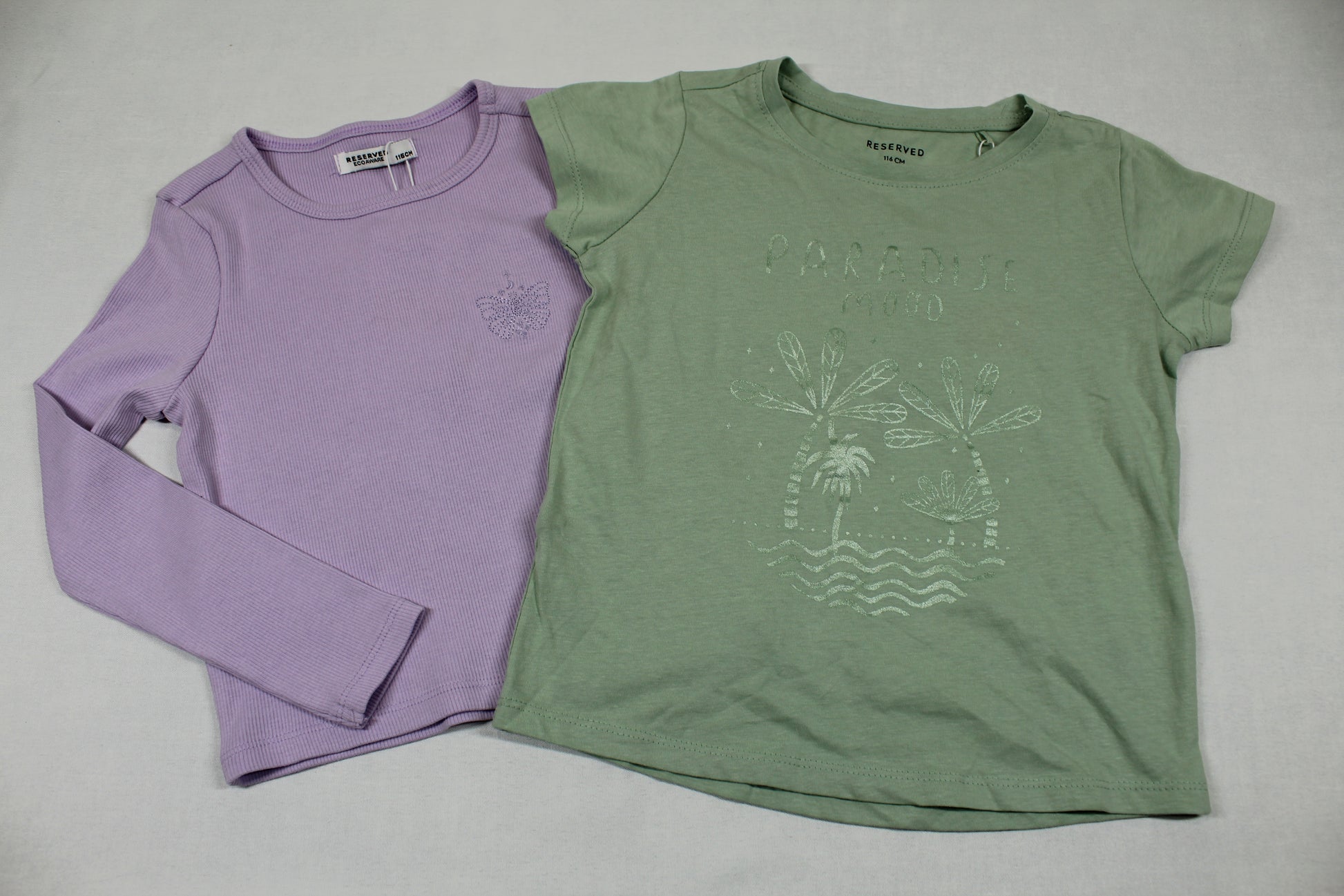 Set lila Langarmshirt grünes T-Shirt Motiv Mädchen Sommerware 110/116