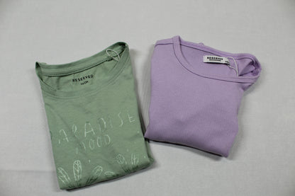Set lila Langarmshirt grünes T-Shirt Motiv Mädchen Sommerware 110/116