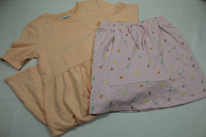 Set orange Kleid rosa kurzer Rock Mädchen A-Ware 158/164