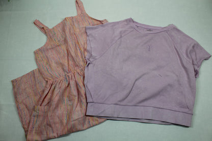 Set leichtes Sommerkleid bunt lila Oberteil ohne Arme Mädchen Sommerware A-Ware 158/164