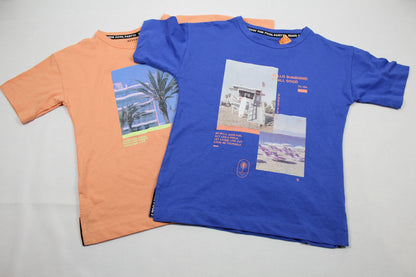 Set T-Shirts Uni orange blau Motiv Sommerware Mädchen 122/128