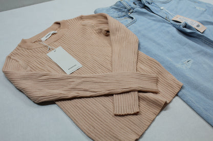 Baggyjeans + Langarmshirt beige blau 128