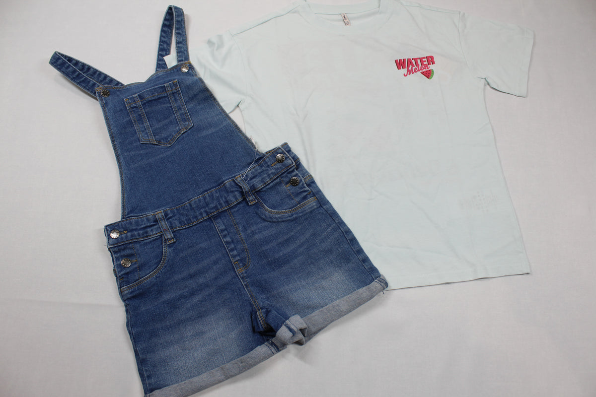 Set Latzhose Jeans kurz T-Shirt Mädchen 134/140 Outlet