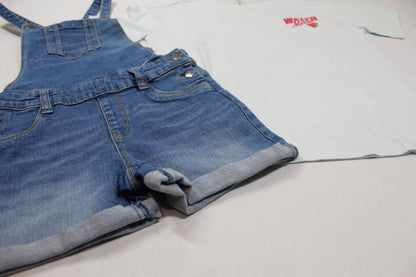 Set Latzhose Jeans kurz T-Shirt Mädchen 134/140 Outlet